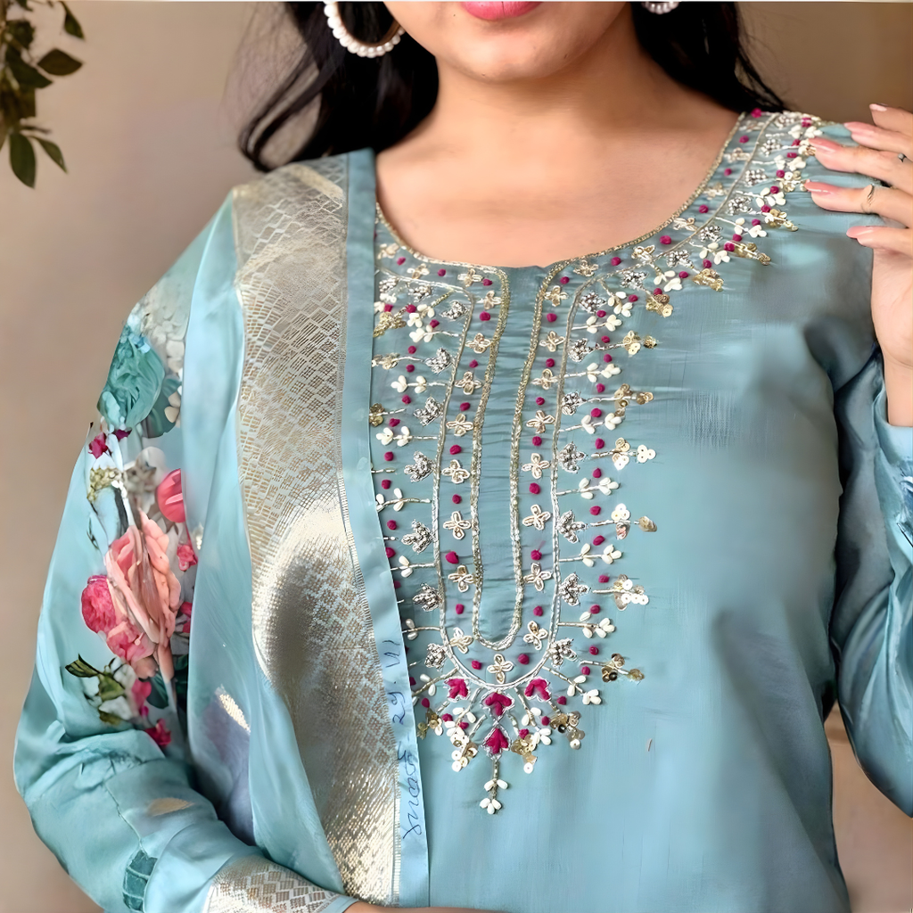 Adaah Noor Aqua– Three-Piece Suit