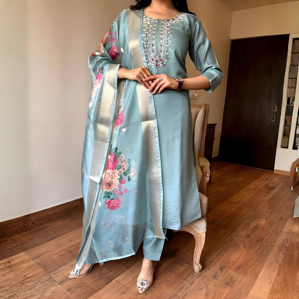 Adaah Noor Aqua– Three-Piece Suit