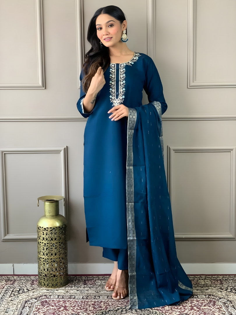 Adaah Noor Blue– Three-Piece Suit