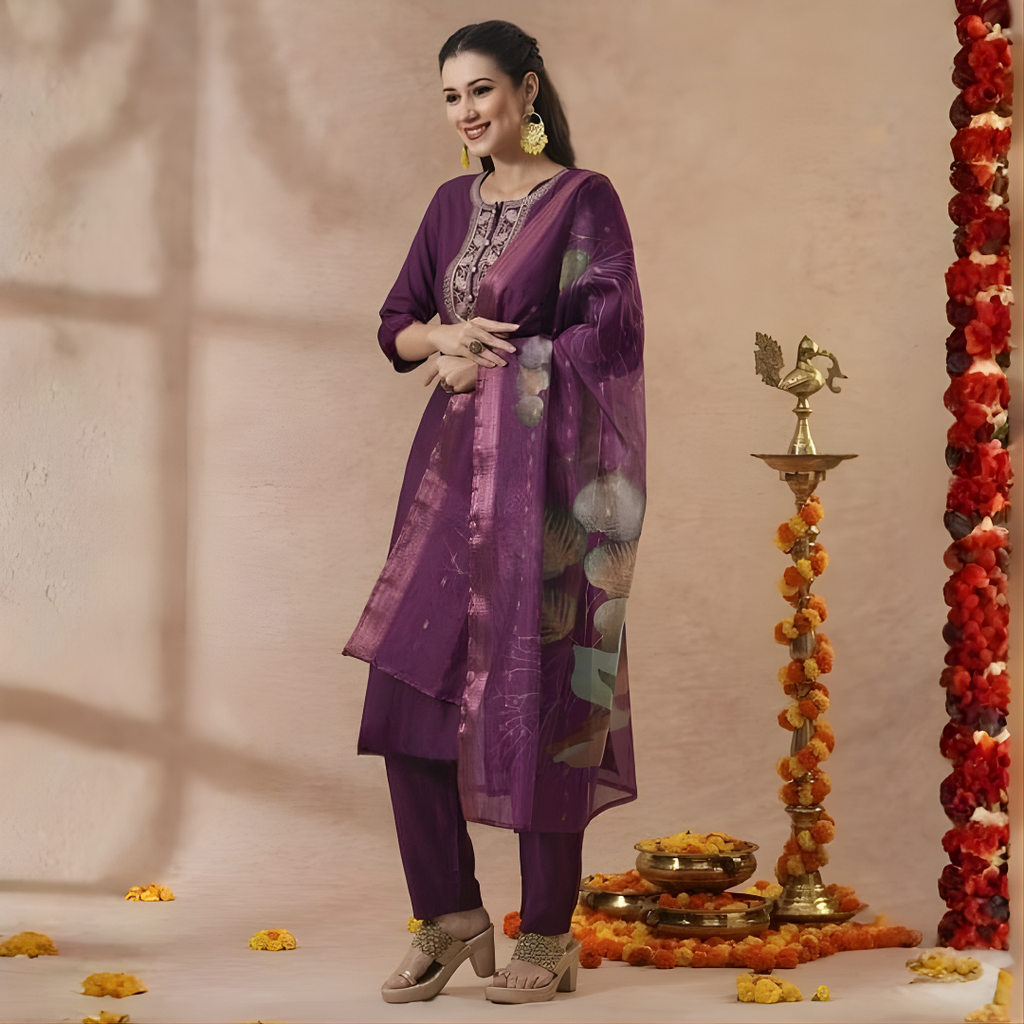 Adaah Noor Purple – Three-Piece Suit