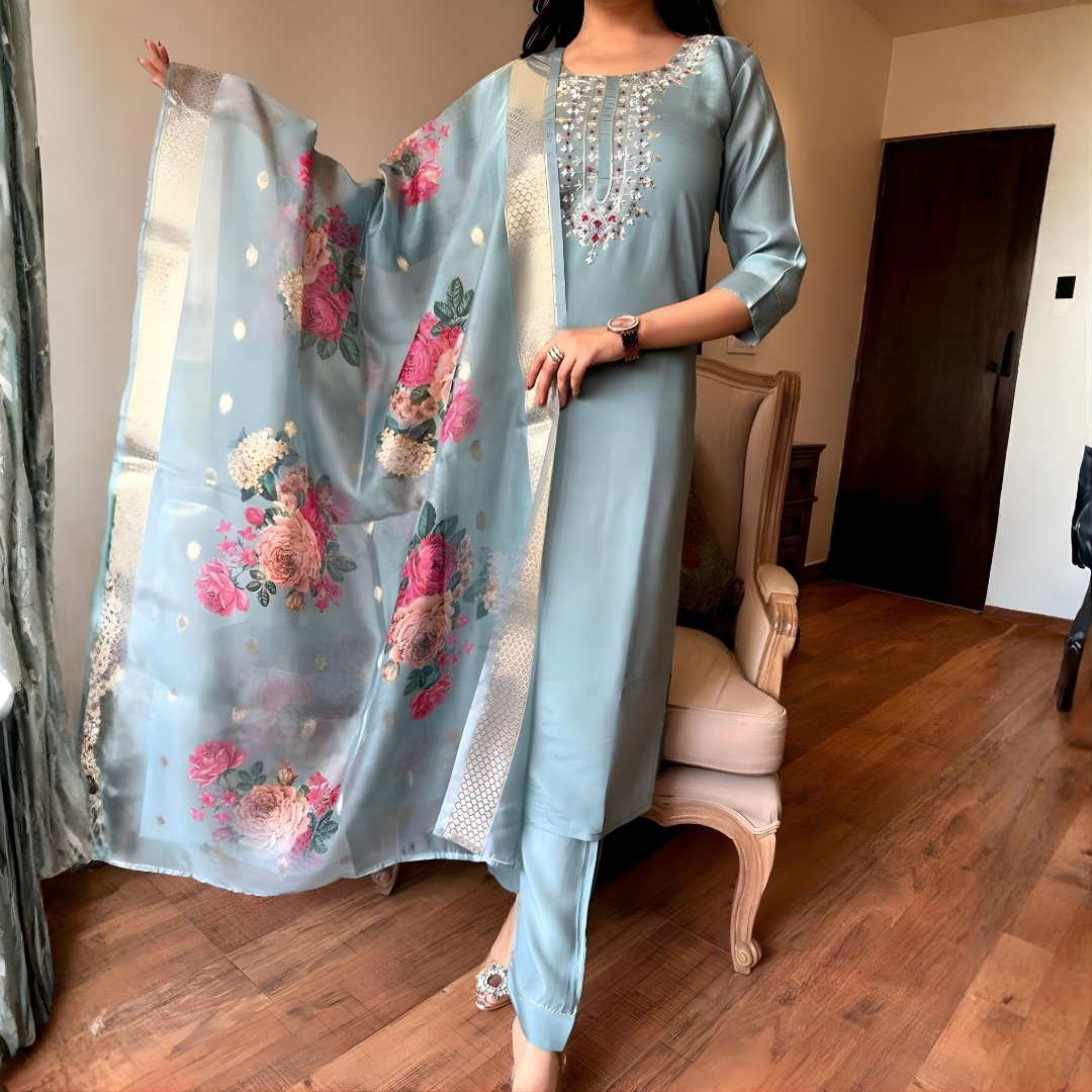 Adaah Noor Aqua– Three-Piece Suit