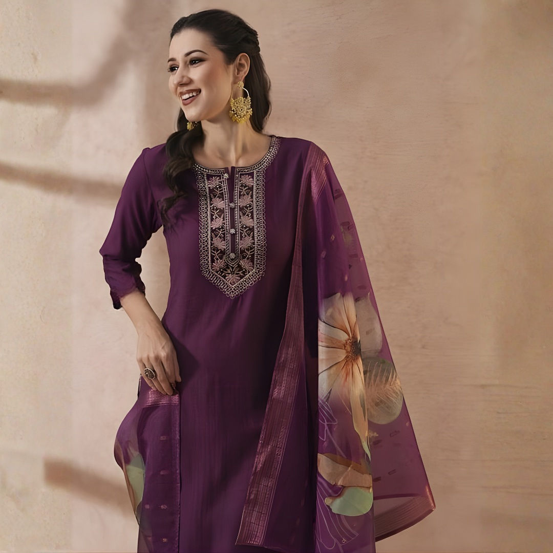 Adaah Noor Purple – Three-Piece Suit