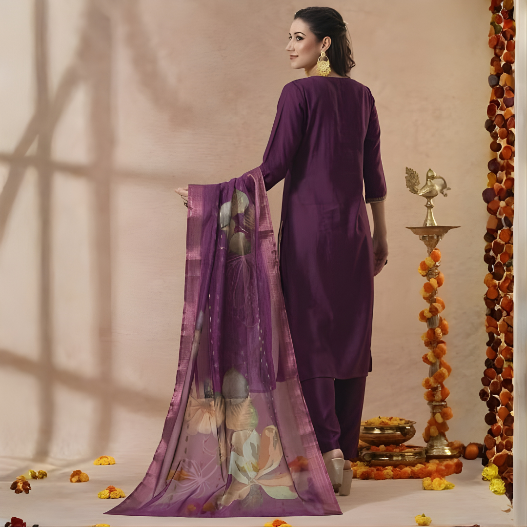 Adaah Noor Purple – Three-Piece Suit
