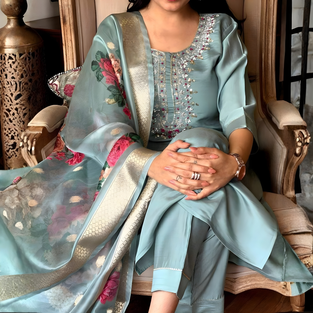 Adaah Noor Aqua– Three-Piece Suit